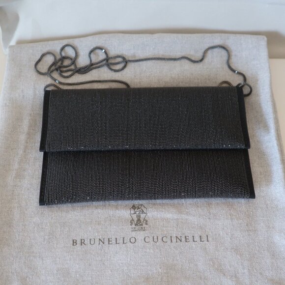 Brunello Cucinelli Monili Crossbody City Bag Gunmetal Clutch Precious New $3895 - Picture 5 of 10